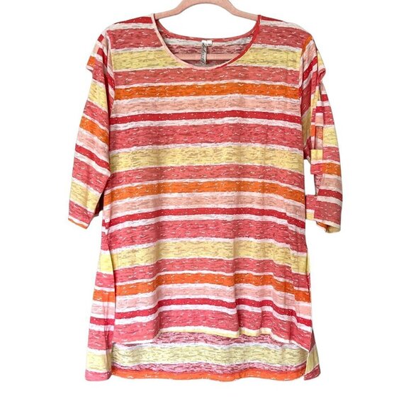 Lulu B Sheer Burnout Tunic Size M Multicolor Striped Cut Out Sleeve Colorful - Picture 1 of 10